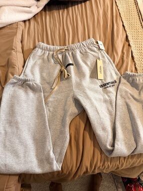 Essentials Light Grey Sweatpants with Black Logo